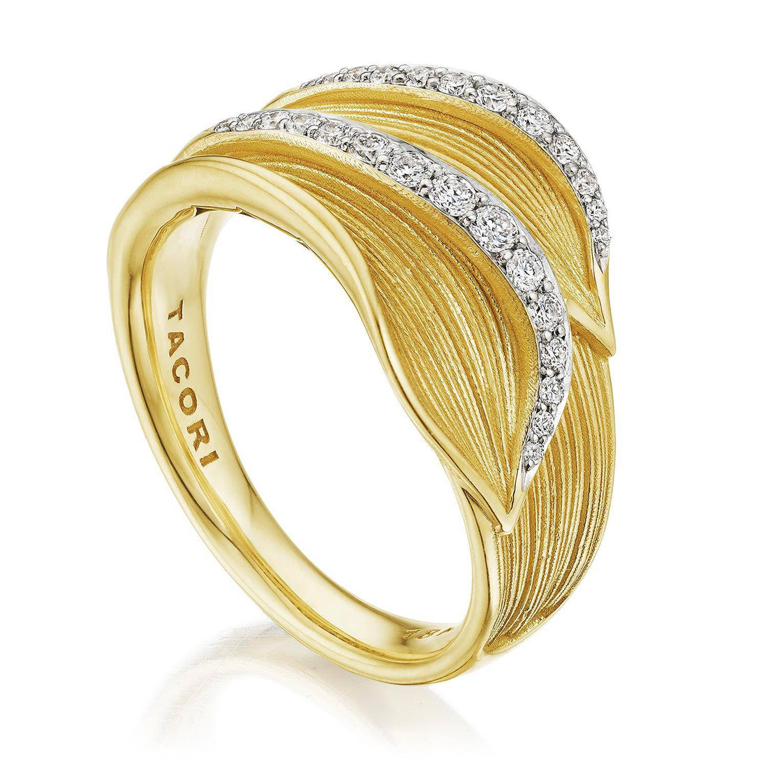 Double Petal Diamond Pavé Ring in 18kt Yellow Gold