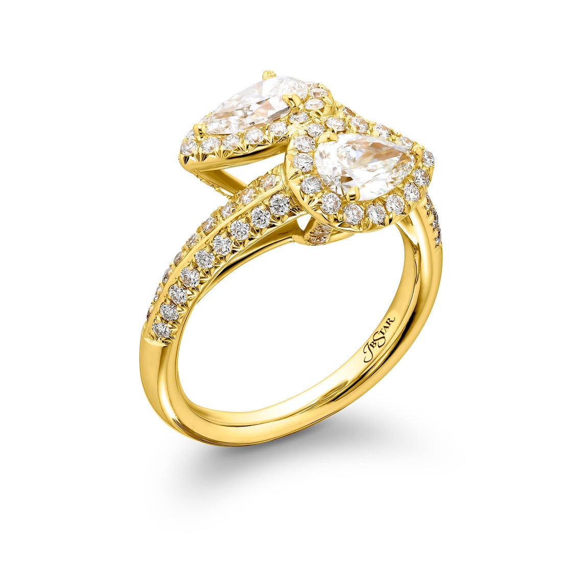 18K Yellow Gold Pear-Shaped Diamond Certified Twogether Ring