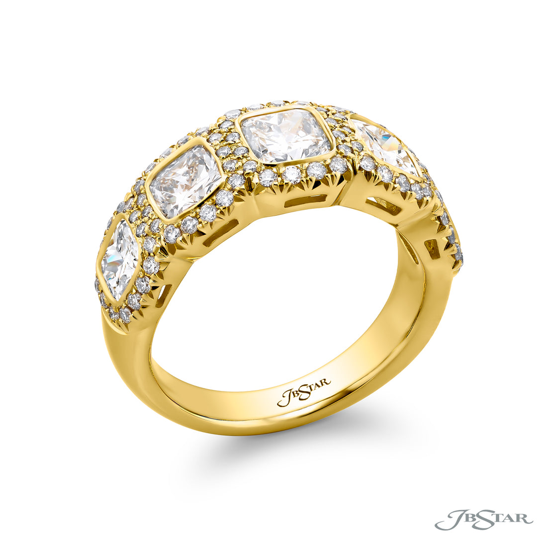 18K Yellow Gold Cushion-Cut Diamond Bezel Band