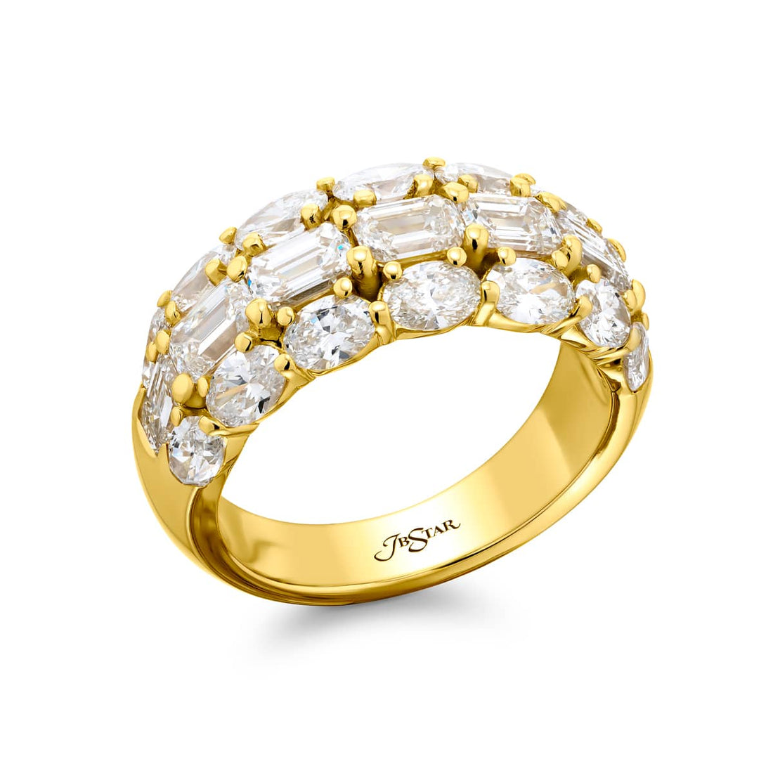 18K Yellow Gold Oval and Emerald-Cut Diamond Three-Row Band
