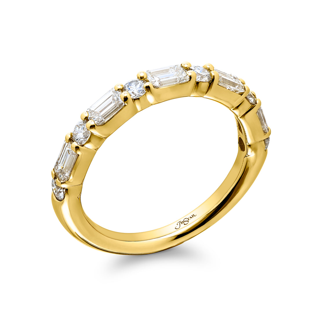 18K Yellow Gold Emerald-Cut and Round East-West Diamond Band