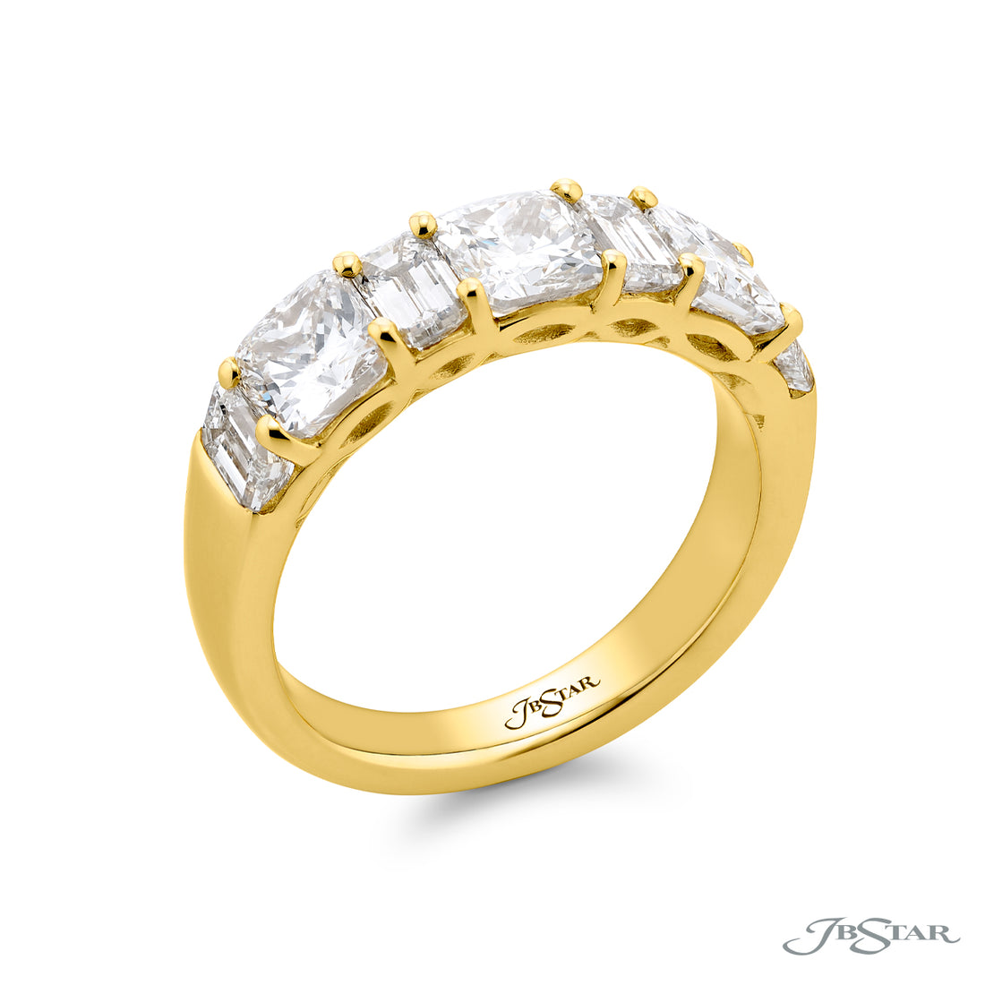 18K Yellow Gold Emerald-Cut and Cushion-Cut Diamond Band