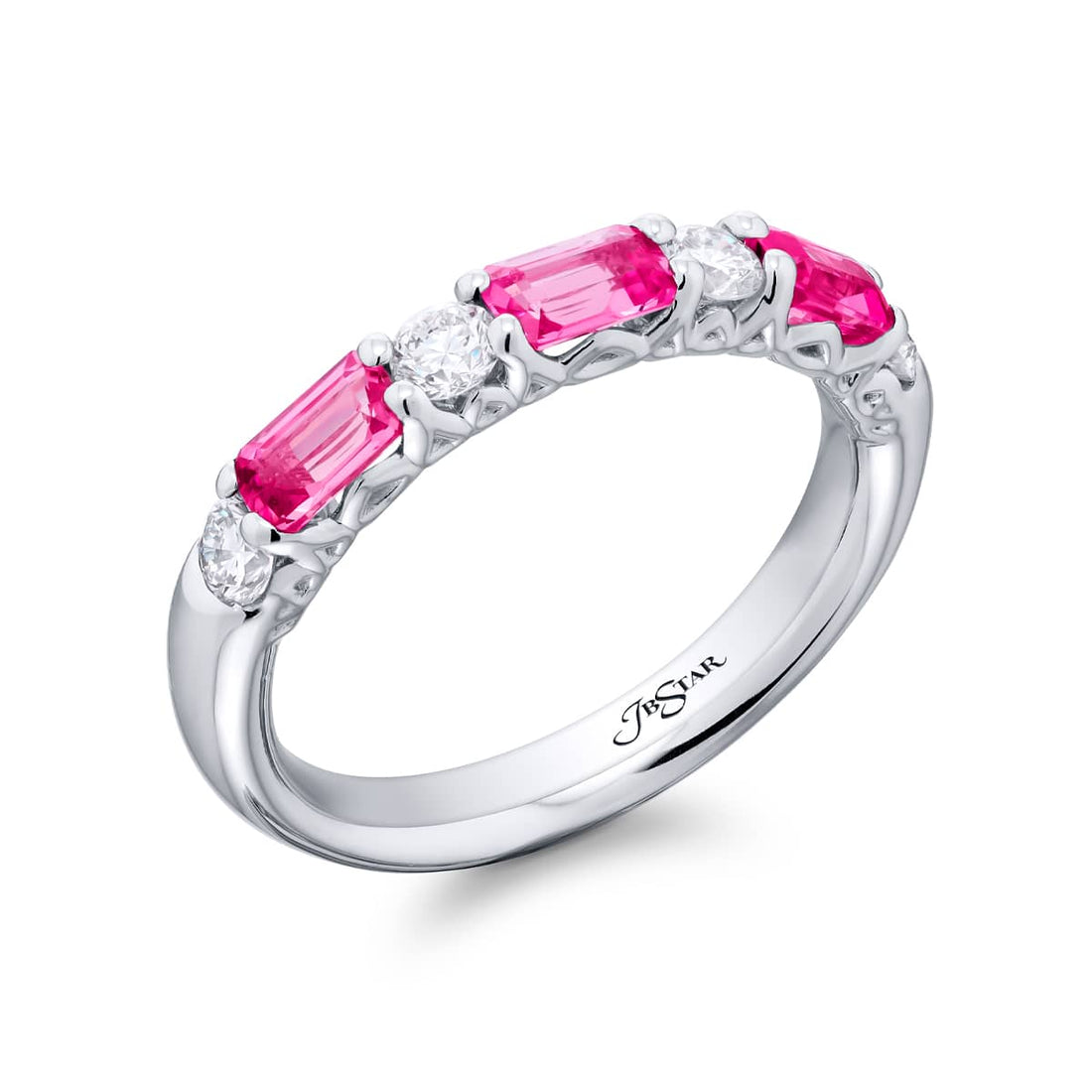 Platinum Emerald-Cut Pink Sapphire East-West Band