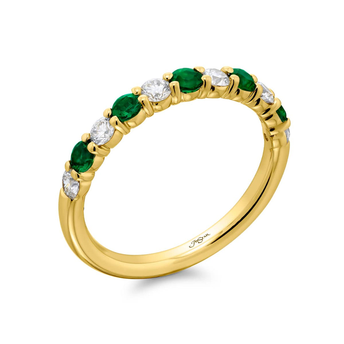 18K Yellow Gold Round Emerald and Diamond Band
