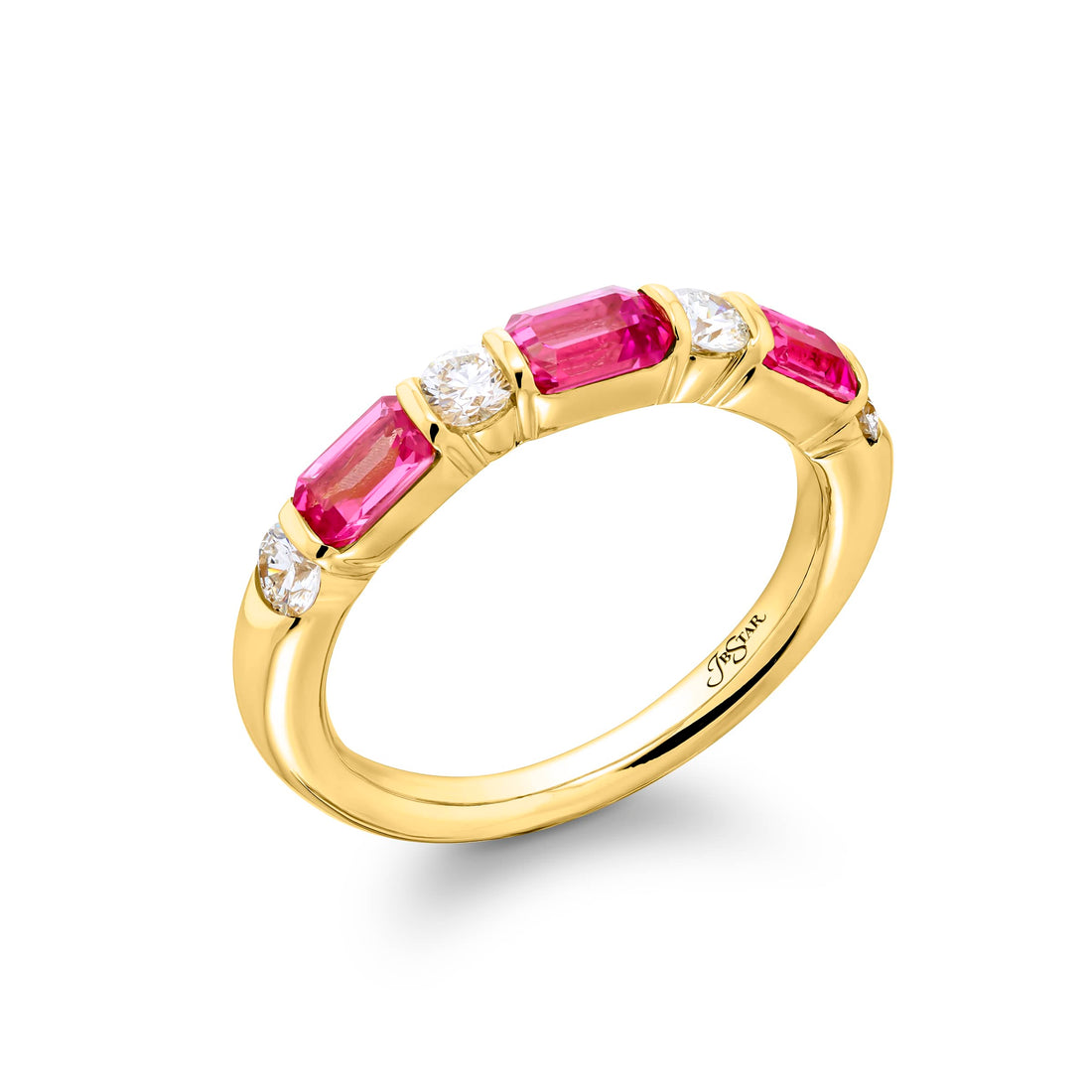 18K Yellow Gold Emerald-Cut Pink Sapphire East-West Bar Set Band