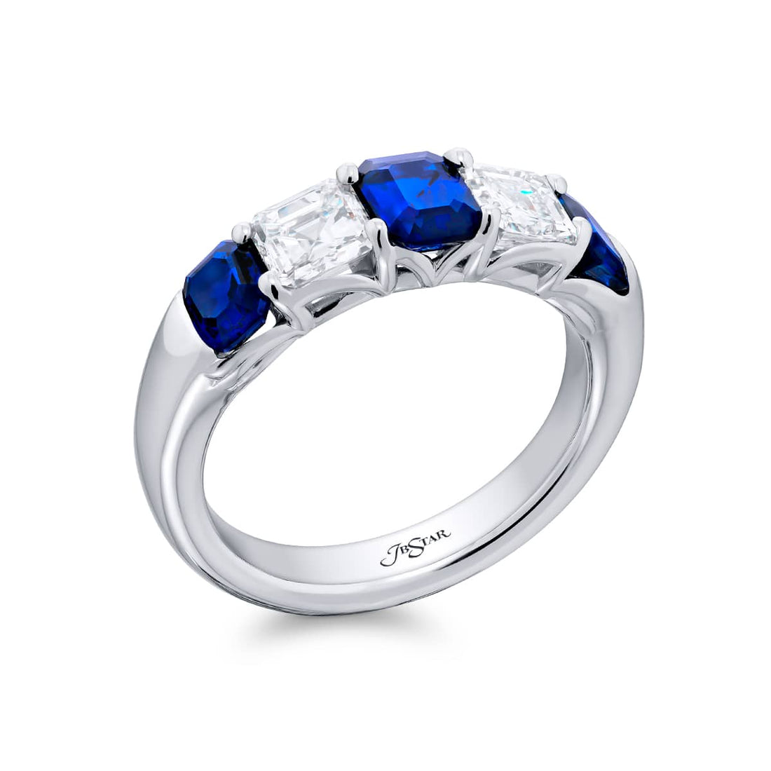 Platinum Emerald-Cut Sapphire and Diamond Band