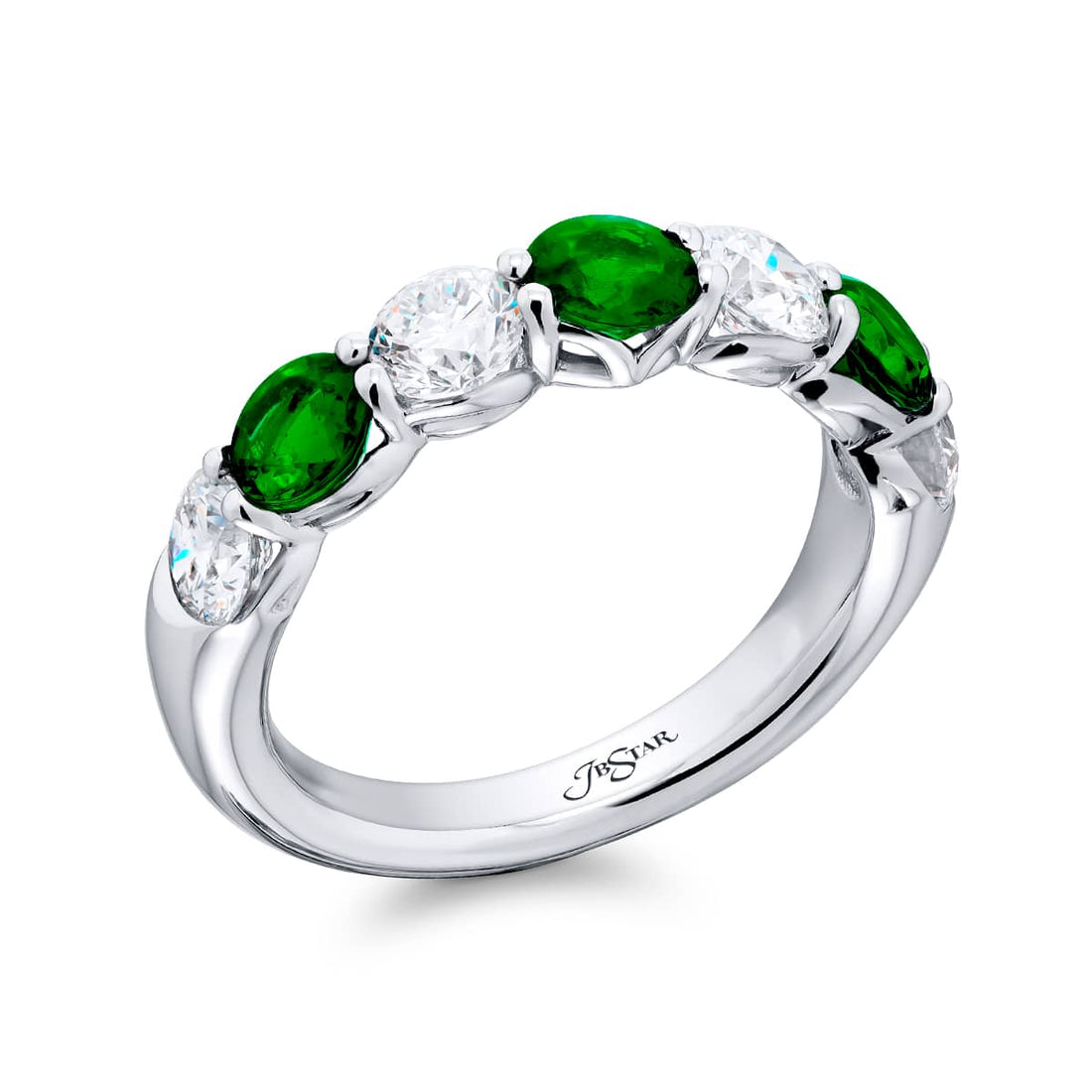 Platinum Round Emerald and Diamond Band