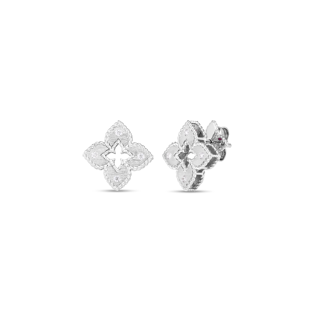 Petite Venetian Princess Diamond and Satin Finish Small Flower Stud Earrings