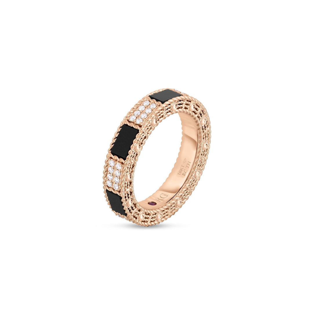 Art Deco Mosaic Alternating Black Jade and Diamond Ring