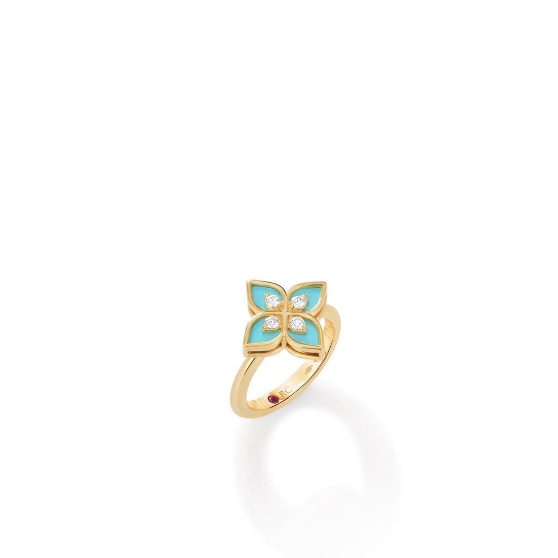 Venetian Princess Diamond and Cyan Enamel Flower Ring