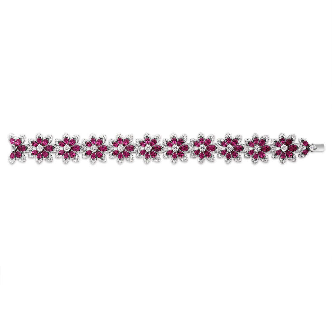 Tiare' Pavé Diamond and Rubellite Flower Bracelet