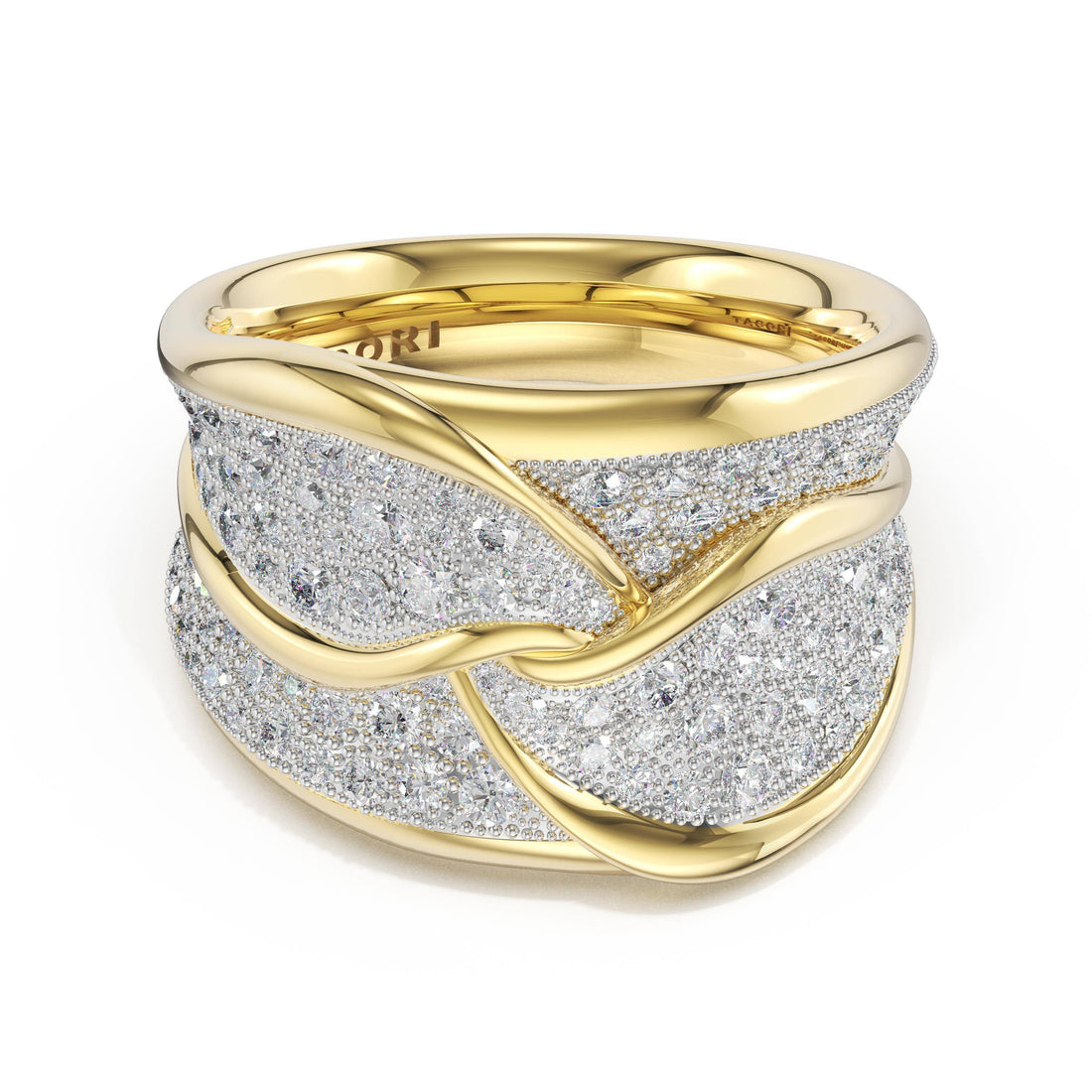 Sculpted Double-Petal Pavé-Intense Band in Yellow Gold