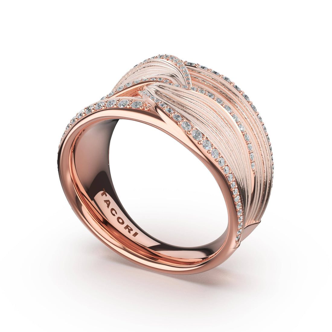 Sculpted Double-Petal Pavé Band in 18kt Rose Gold
