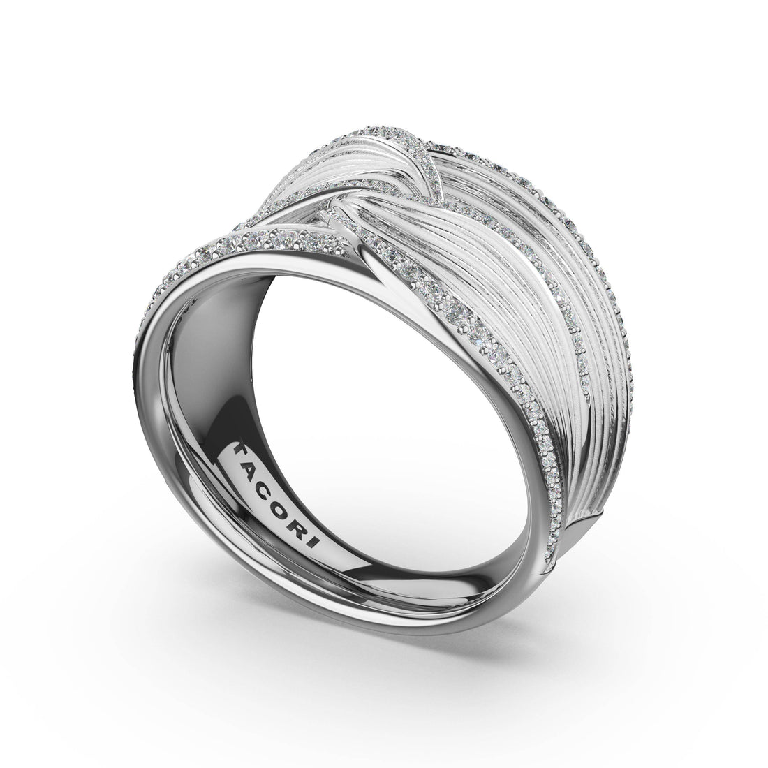 Sculpted Double-Petal Pavé Band in 14kt White Gold