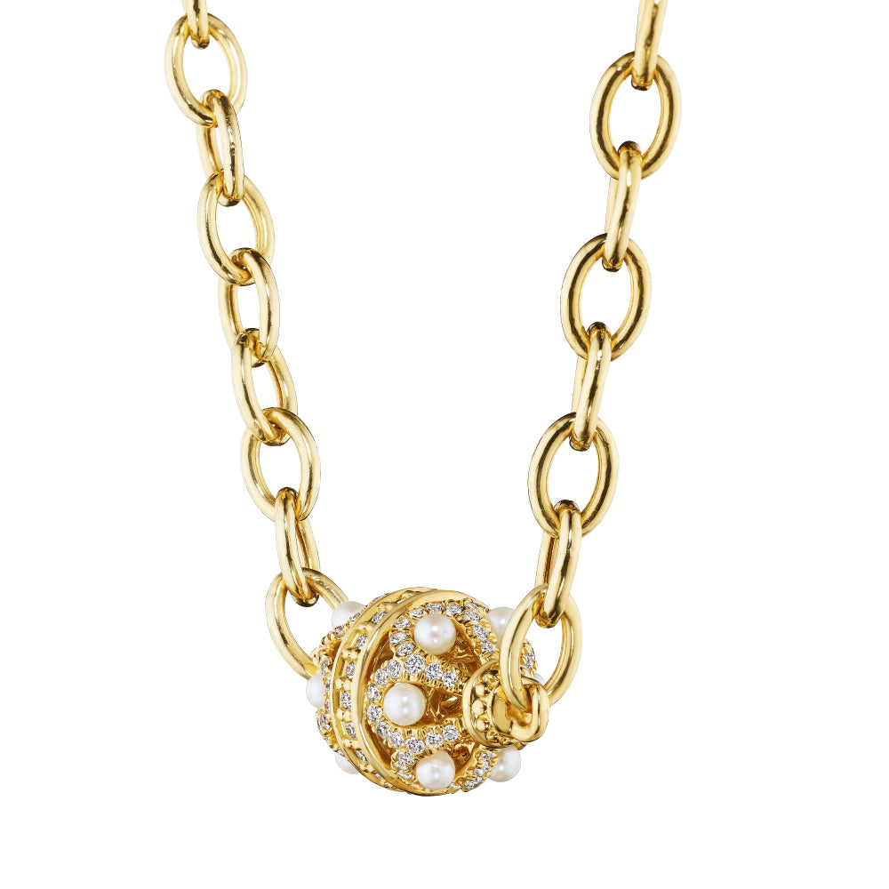Diamond & Pearl Rose Bead Necklace