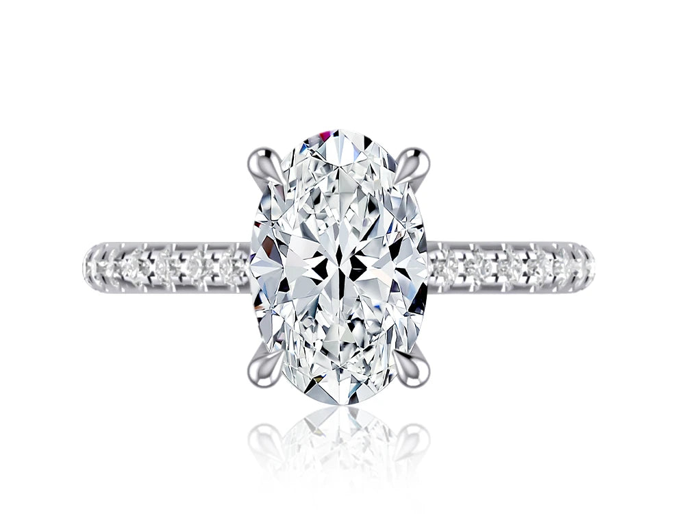 Hidden Halo Oval Diamond Engagement Ring with Pavé