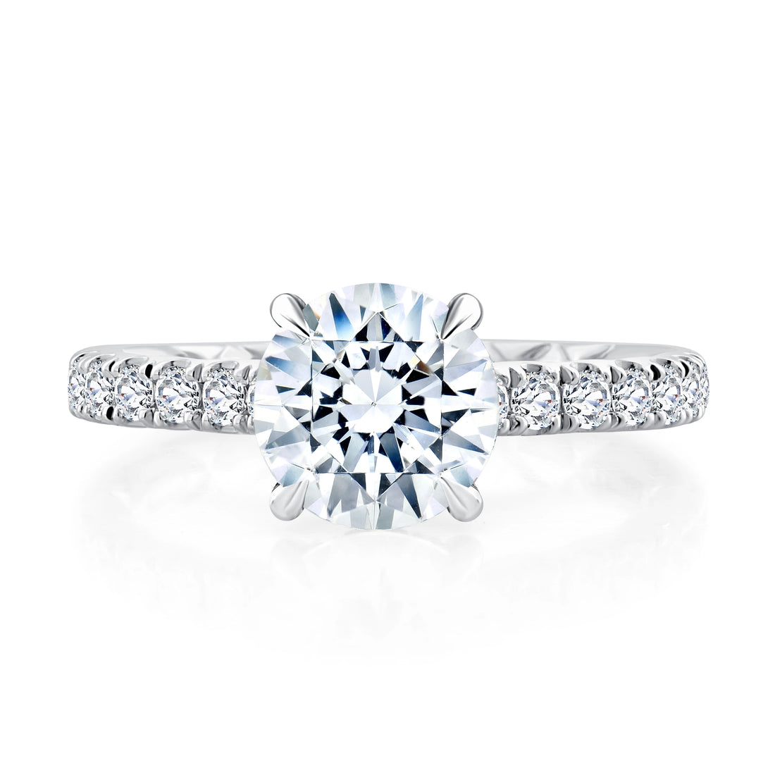 Round Cut Diamond Engagement Ring with Pavé Band