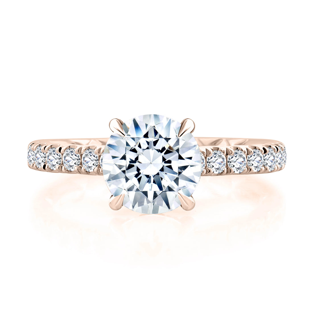 Round Cut Diamond Engagement Ring with Pavé Band