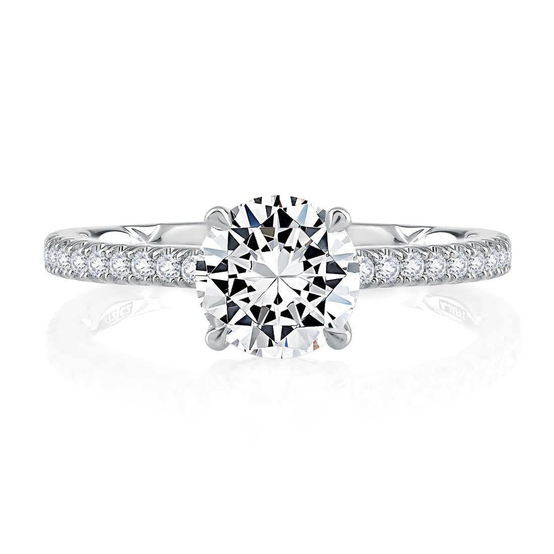 Four Prong Diamond Engagement Ring with Diamond Band