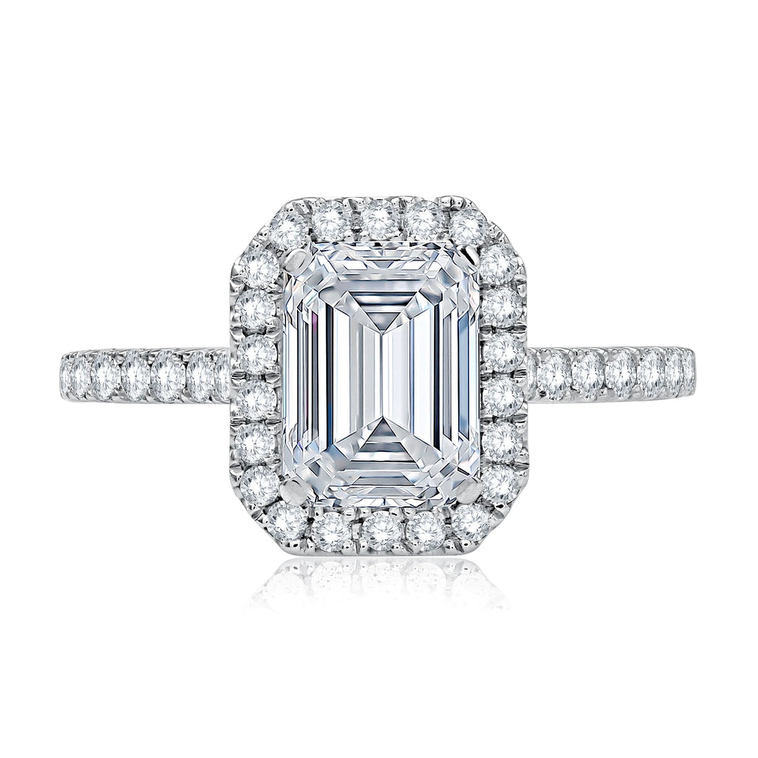 Emerald Cut Diamond Halo Engagement Ring with Quilts®