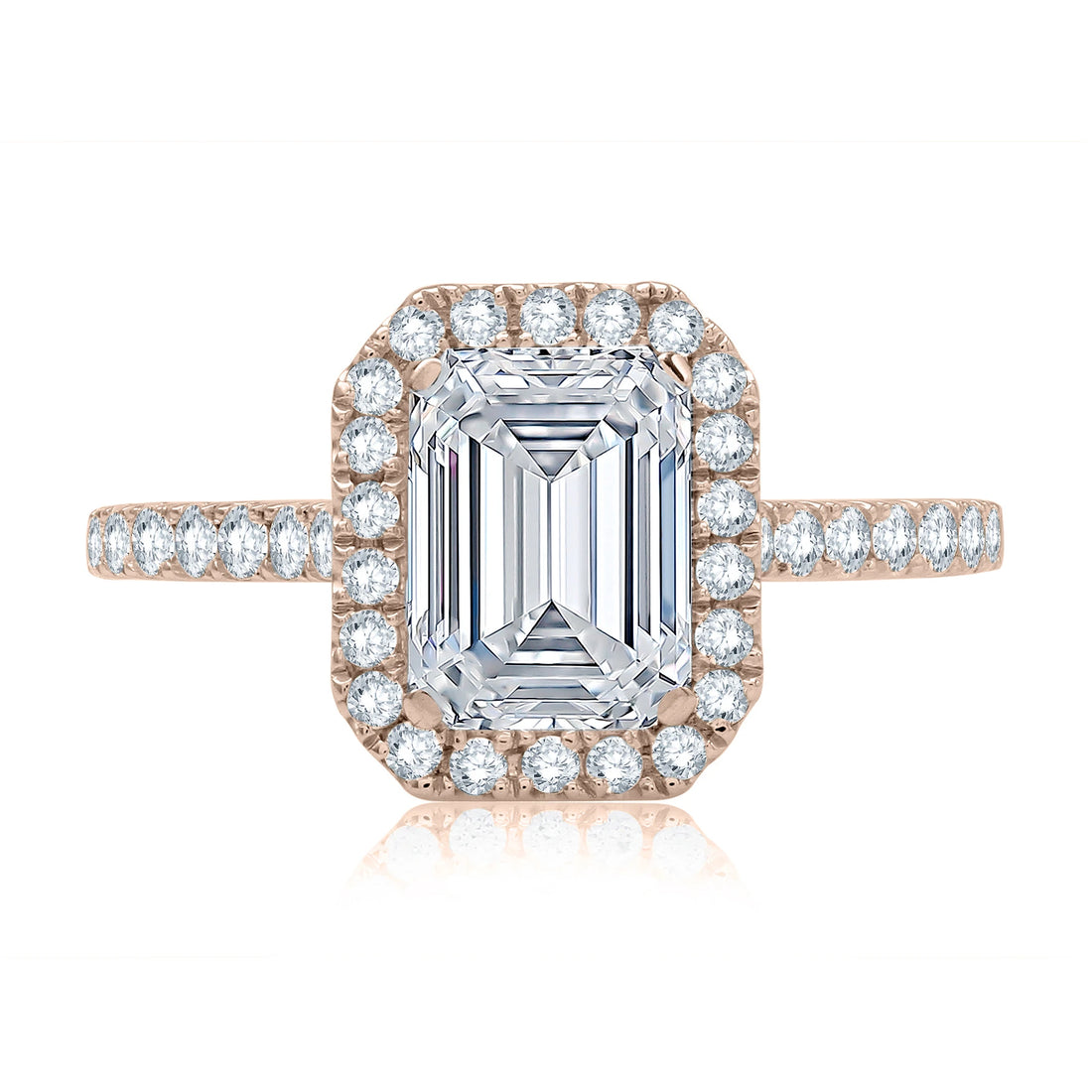 Emerald Cut Diamond Halo Engagement Ring with Quilts®
