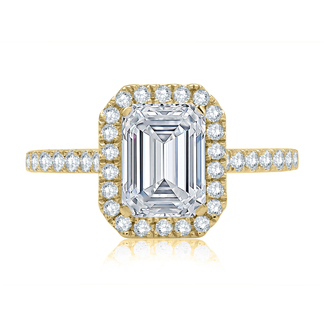 Emerald Cut Diamond Halo Engagement Ring with Quilts®