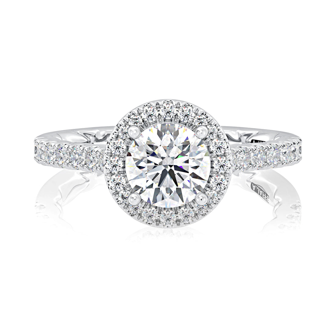 Emerald Cut Diamond Halo Engagement Ring with Pavé