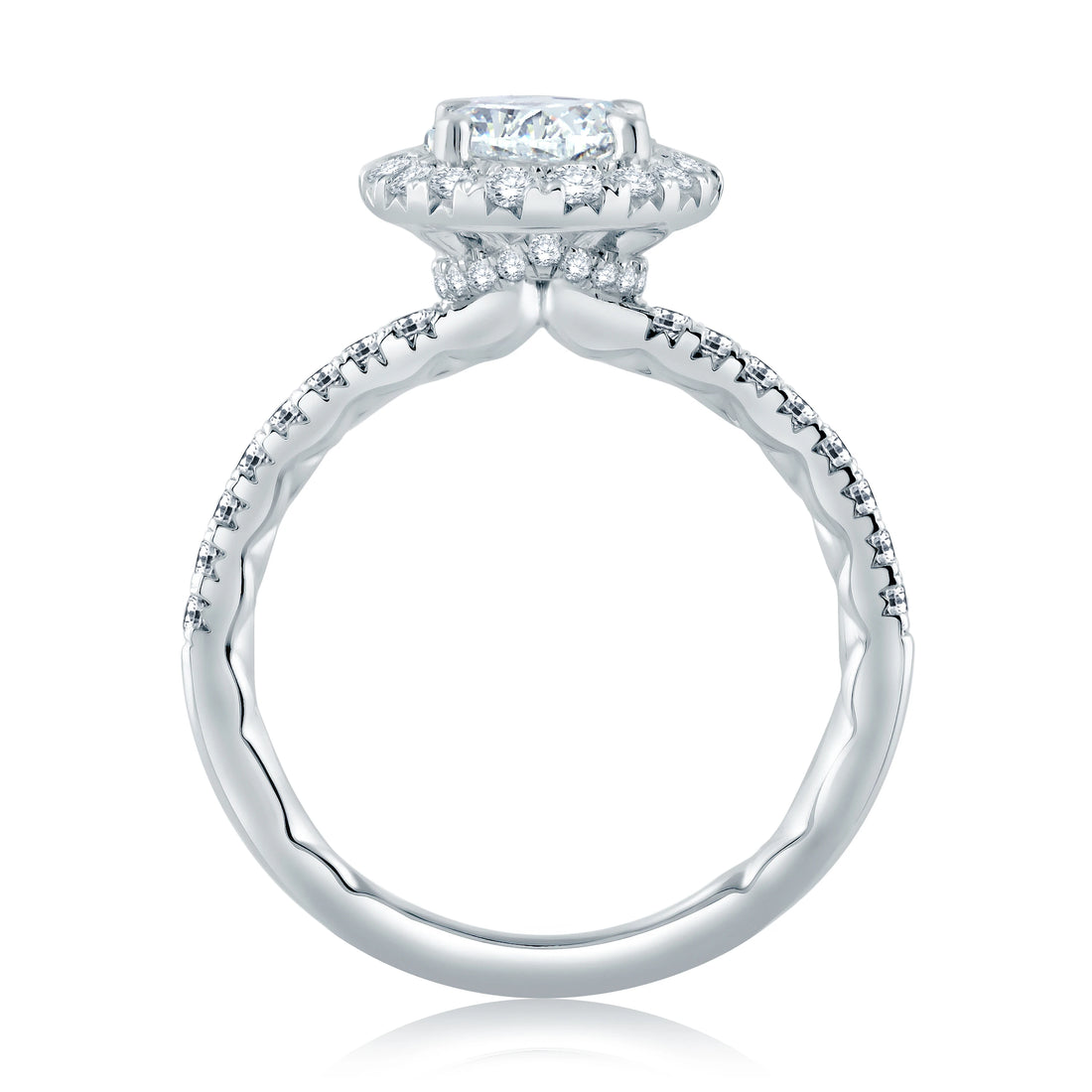 Round Halo Engagement Ring with Belted Gallery Detail