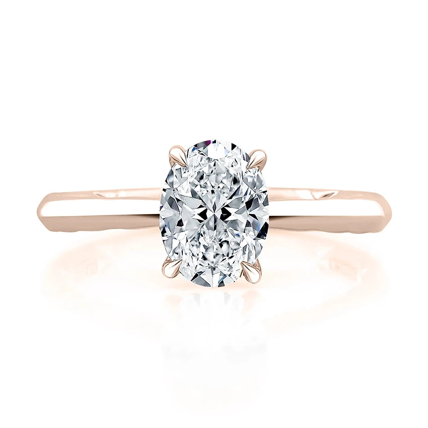 Oval Hidden Halo Solitaire Four-Prong Diamond Engagement Ring