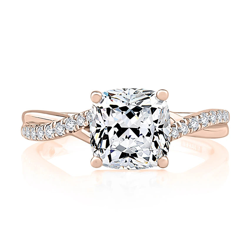 Emerald Cut Halo Split-Shank Diamond Engagement Ring