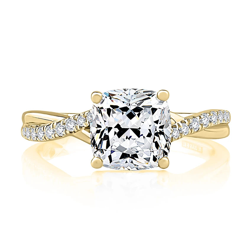 Emerald Cut Halo Split-Shank Diamond Engagement Ring