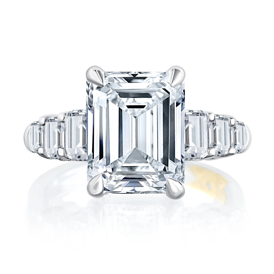 Emerald Cut Four-Prong Pavé Diamond Engagement Ring