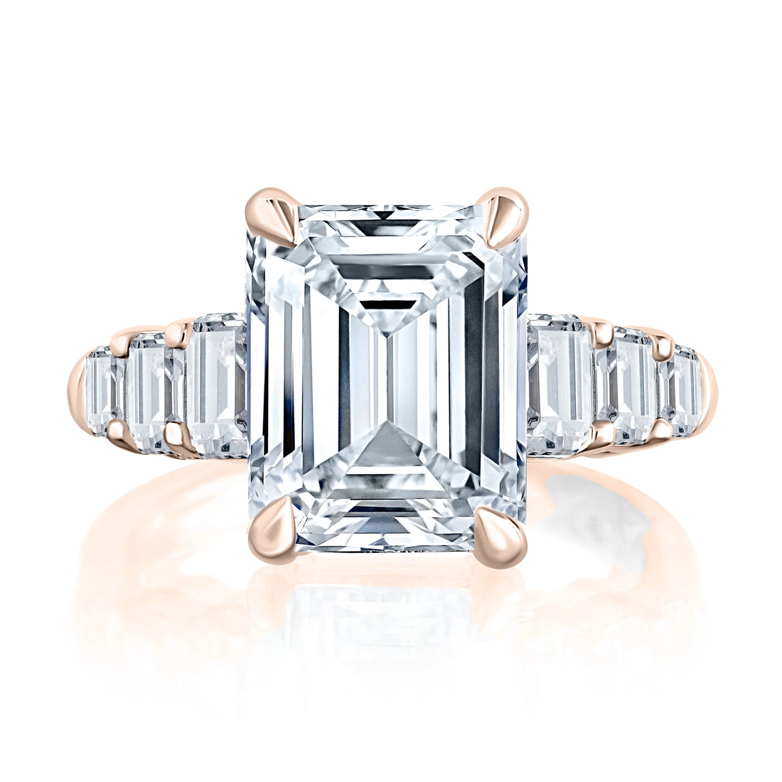 Emerald Cut Four-Prong Pavé Diamond Engagement Ring