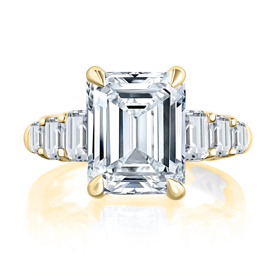 Emerald Cut Four-Prong Pavé Diamond Engagement Ring