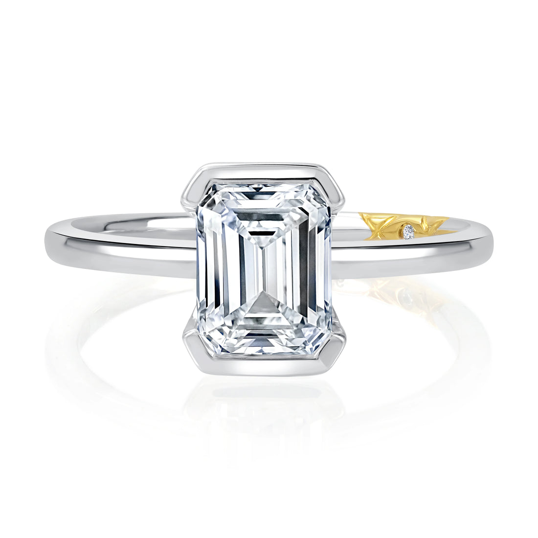 Emerald Cut Solitaire Bezel Diamond Engagement Ring