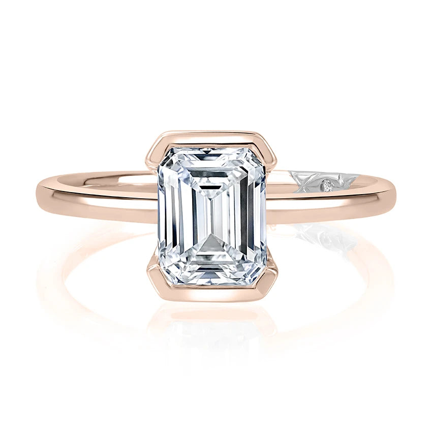 Emerald Cut Solitaire Bezel Diamond Engagement Ring