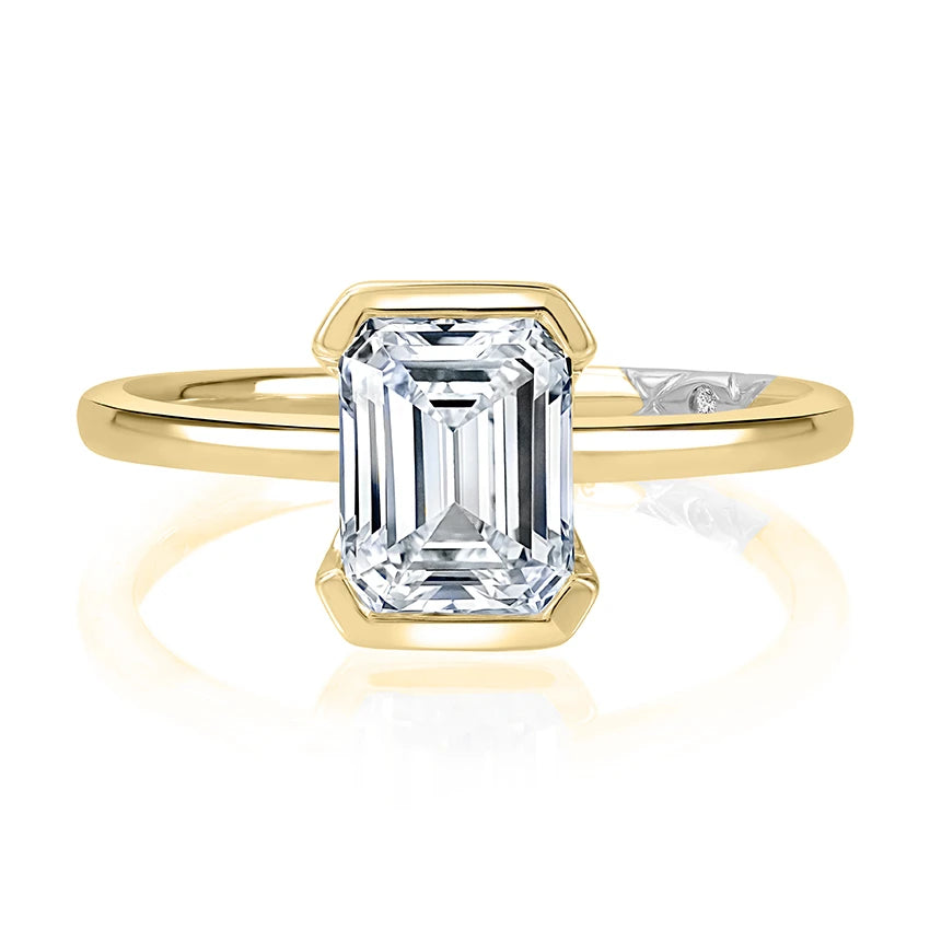 Emerald Cut Solitaire Bezel Diamond Engagement Ring