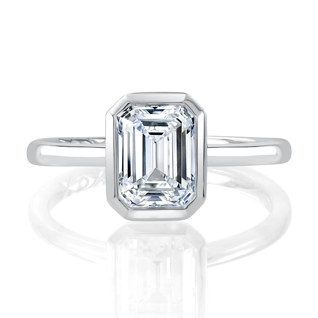 Emerald Cut Solitaire Bezel Diamond Engagement Ring