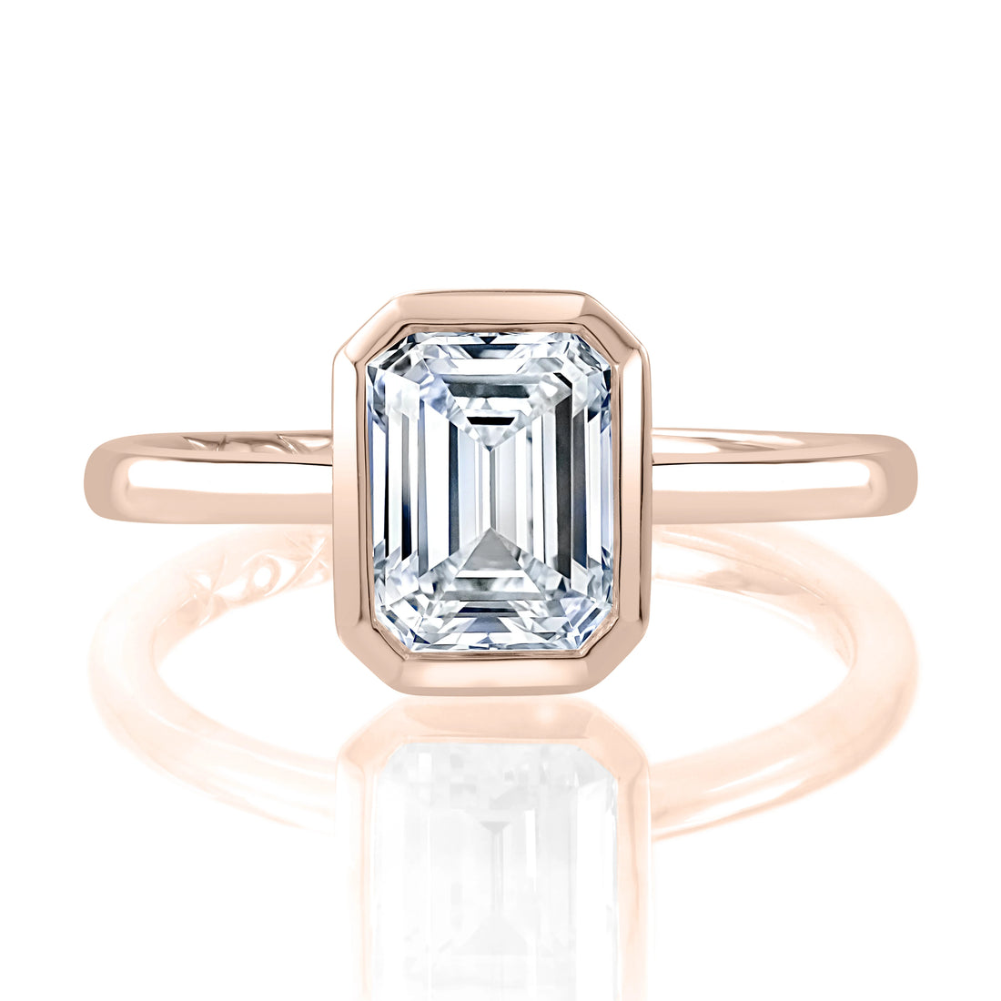 Emerald Cut Solitaire Bezel Diamond Engagement Ring