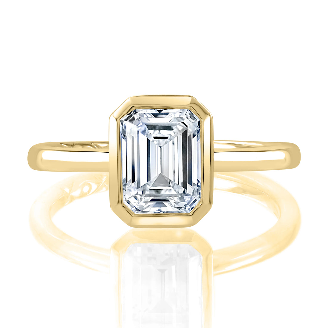 Emerald Cut Solitaire Bezel Diamond Engagement Ring