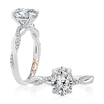 Oval Split-Shank Four-Prong Pavé Diamond Engagement Ring