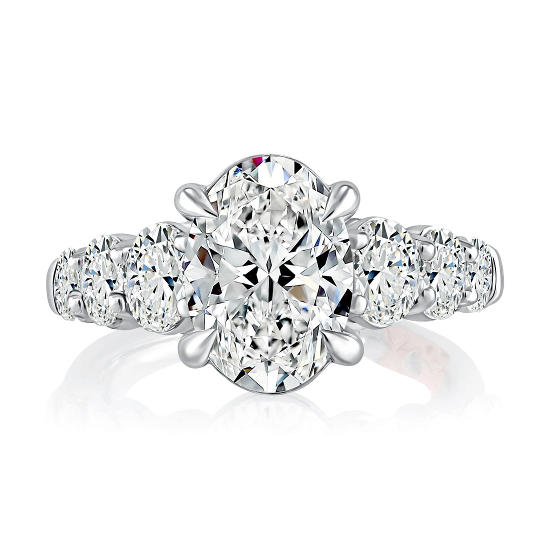 Oval Four-Prong Pavé Diamond Engagement Ring