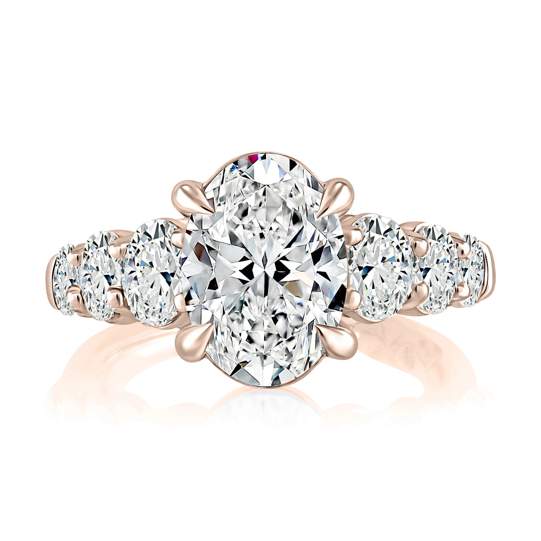 Oval Four-Prong Pavé Diamond Engagement Ring