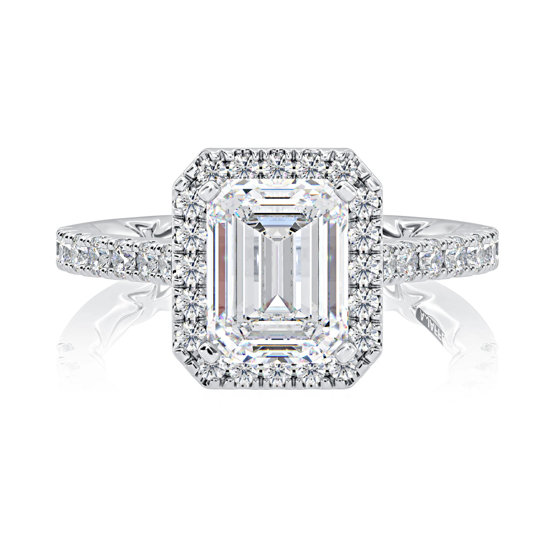 Emerald Cut Halo Pavé Diamond Engagement Ring