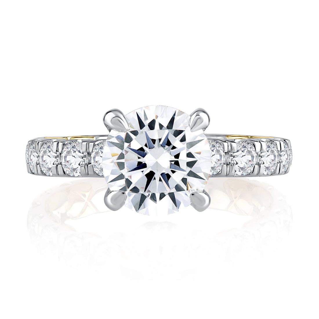Two-Tone Round Pavé Diamond Engagement Ring