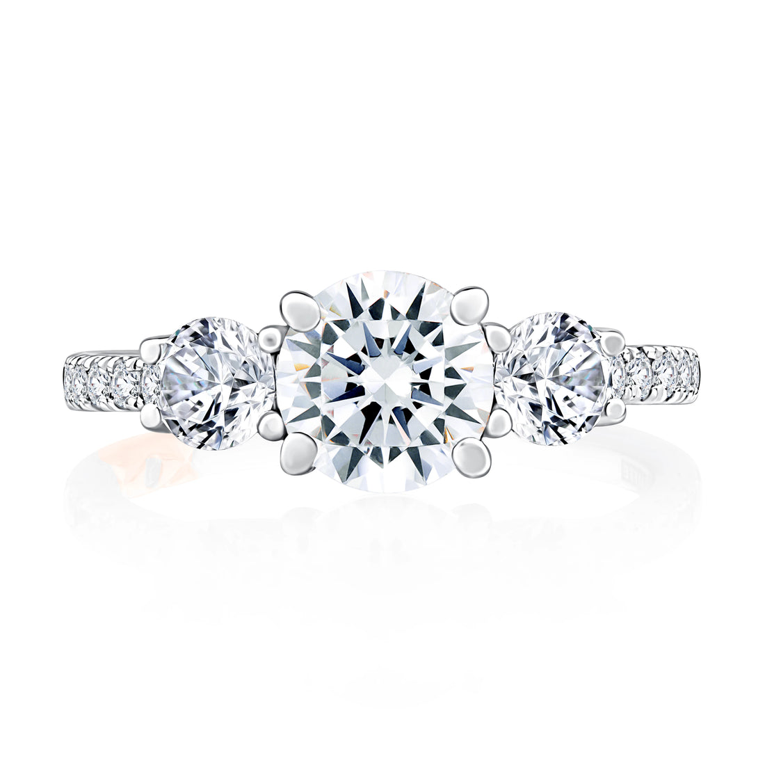 Three-Stone Trellis Pavé Diamond Engagement Ring