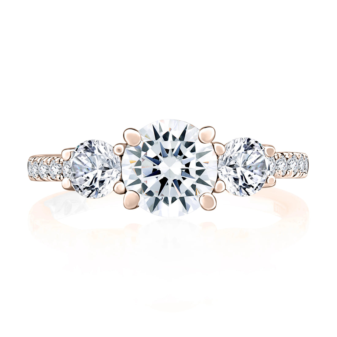 Three-Stone Trellis Pavé Diamond Engagement Ring