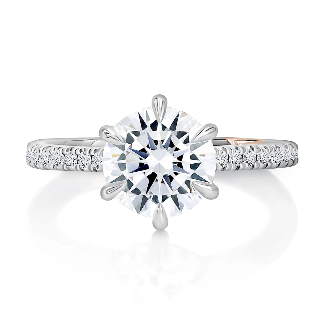 Round Six-Prong Pavé Diamond Engagement Ring