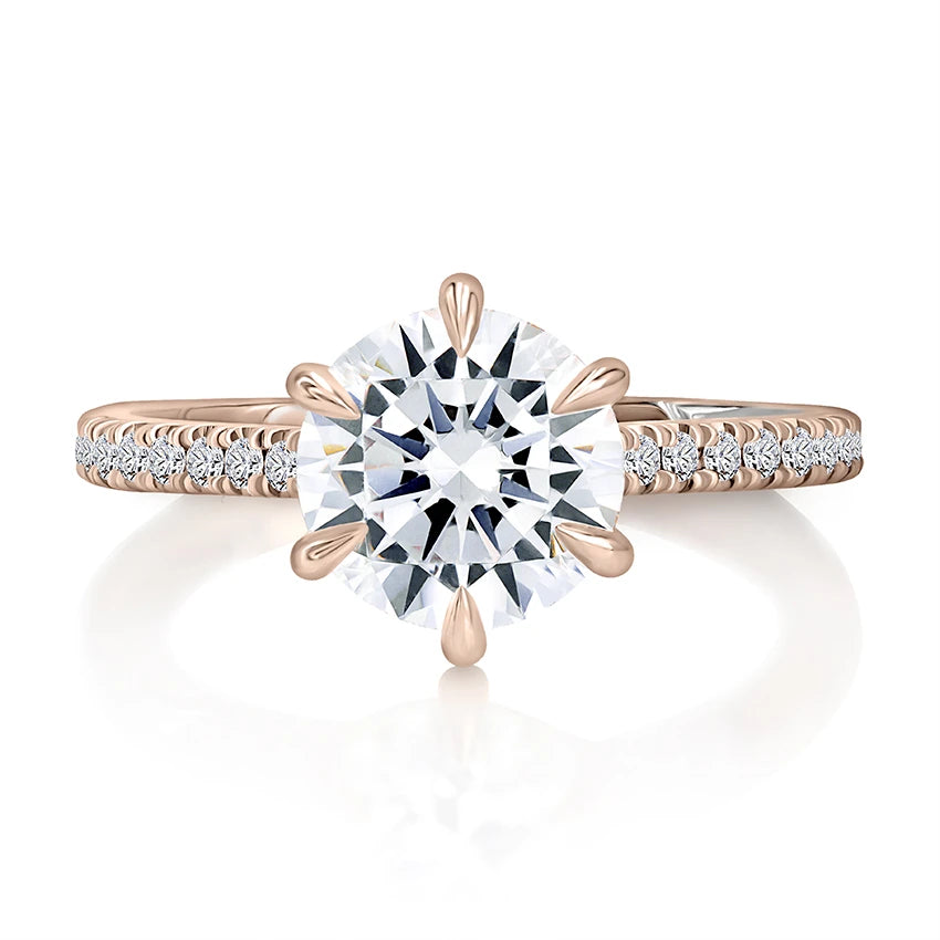 Round Six-Prong Pavé Diamond Engagement Ring