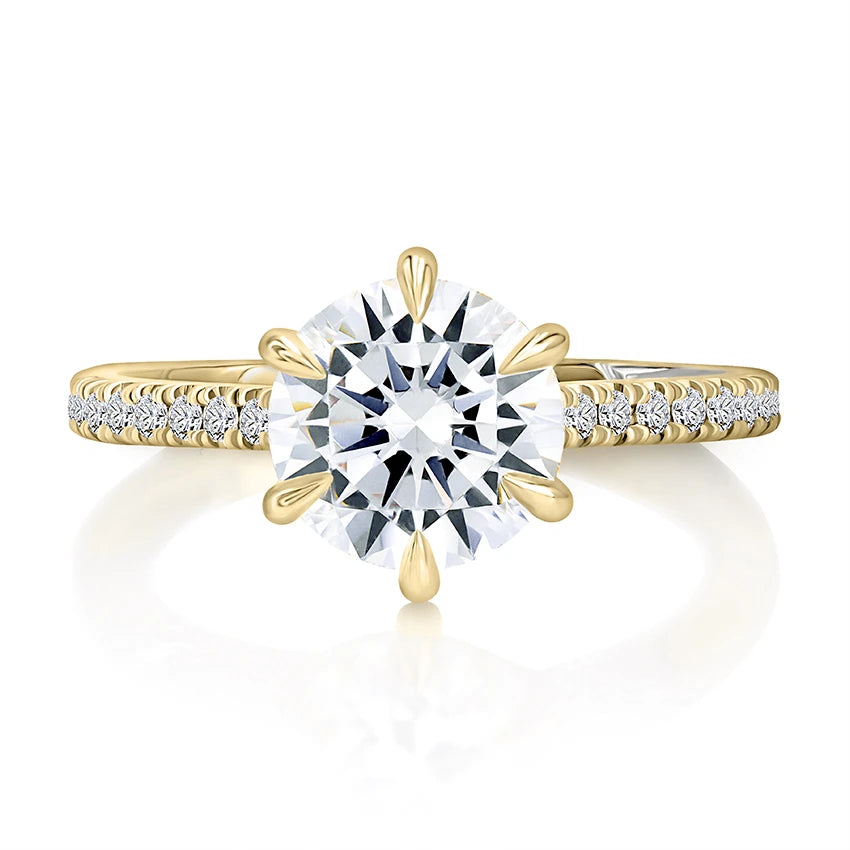 Round Six-Prong Pavé Diamond Engagement Ring